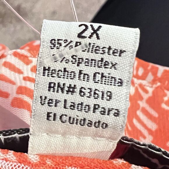 French Connection Sheer Top Blouse  With Tank Sz 2X Orange White Roll Tab Sleeve - Picture 7 of 8